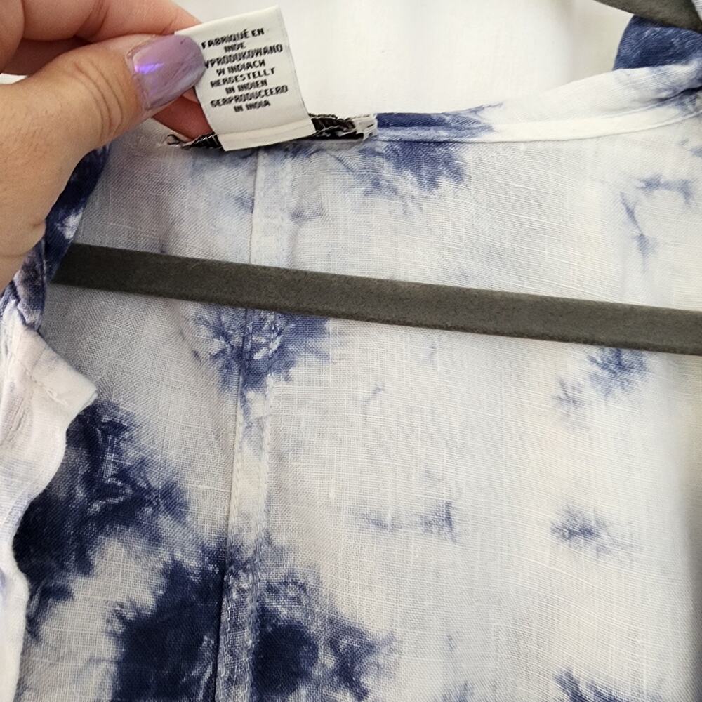 Rachel Zoe 100% linen blue white tie dye hoodie shacket S coastalgrandma Resort - Picture 4 of 11